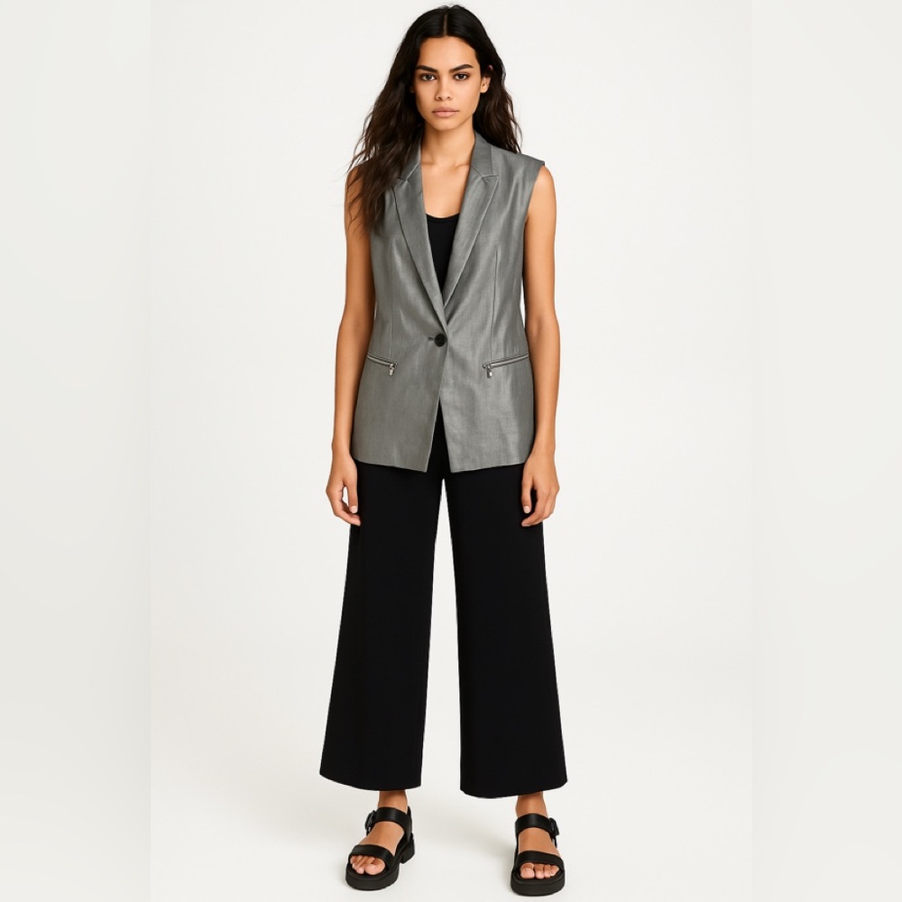 Helmut lang glossy linen twill vest grey varnish large perfect condition $395